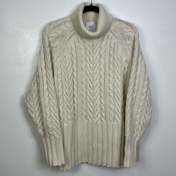 AKNVAS Kendall Wool Blend Cable Knit Sweater In Off White Size L - Picture 2 of 10